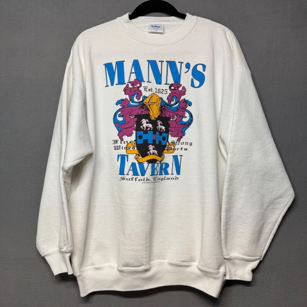 Tultex Mann's Tavern Suffolk England Vintage 90s Sweatshirt XL White SuperWeight